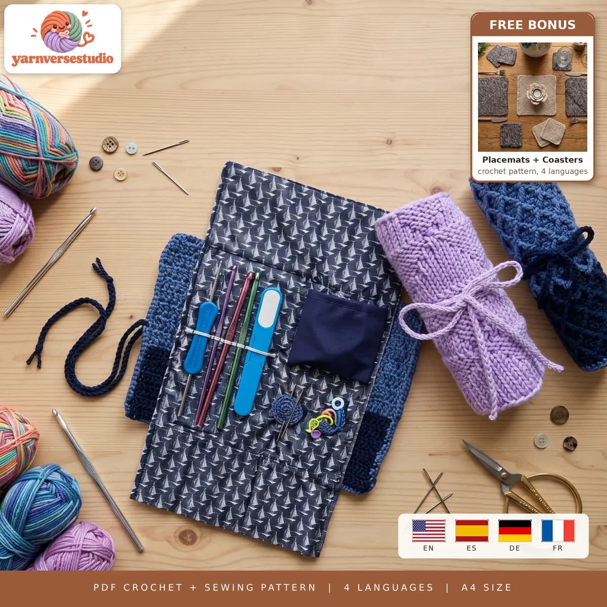 Patron Trousse à Crochets Enroulable, 3 Tailles + Bonus