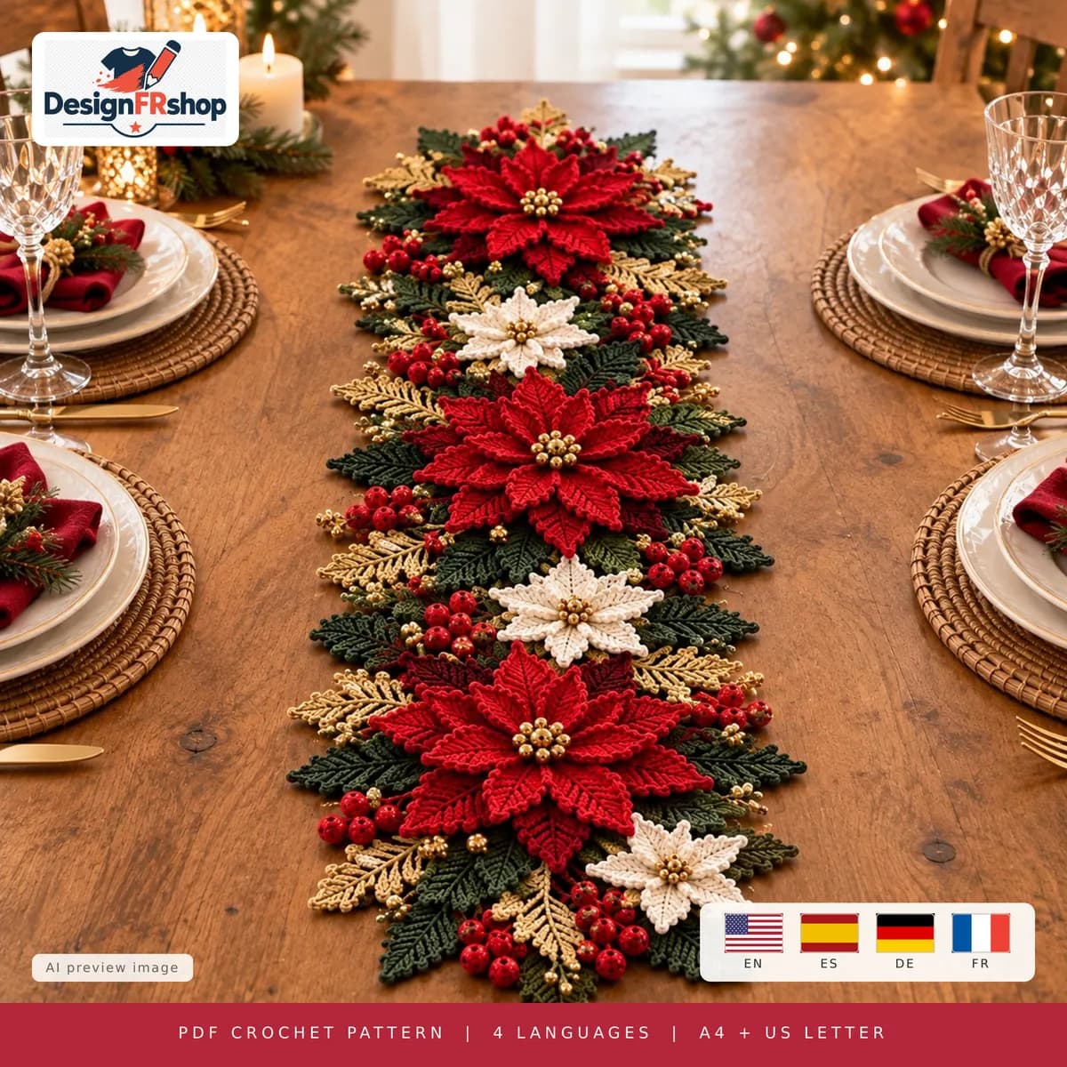 Poinsettia Table Runner Crochet Pattern