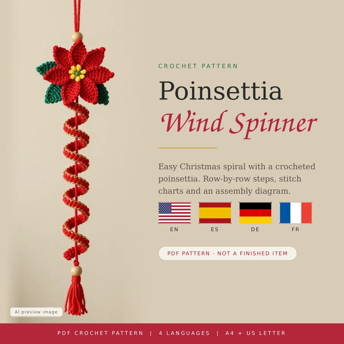 Poinsettia Wind Spinner Crochet Pattern